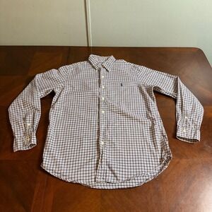 Ralph Lauren Classic Fit Button Down Shirt Men's Medium Brown Blue Check Cotton